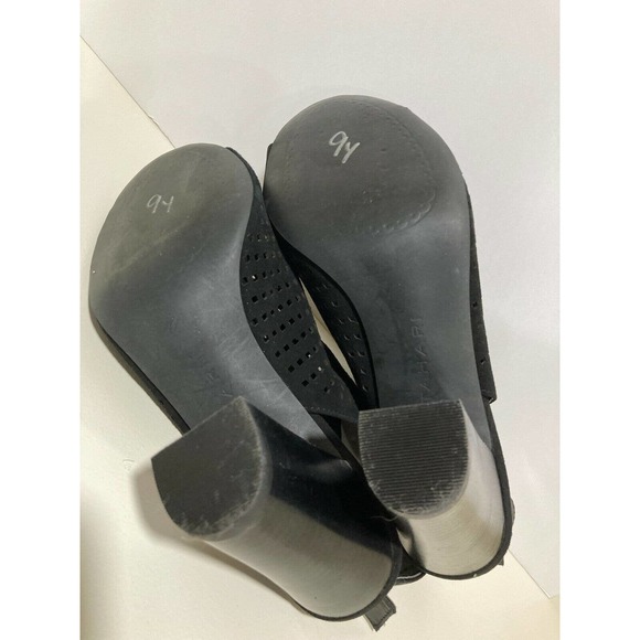 Tahari Margaret 2 black suede cut out peep toe sling back block heels 8m - Picture 5 of 6
